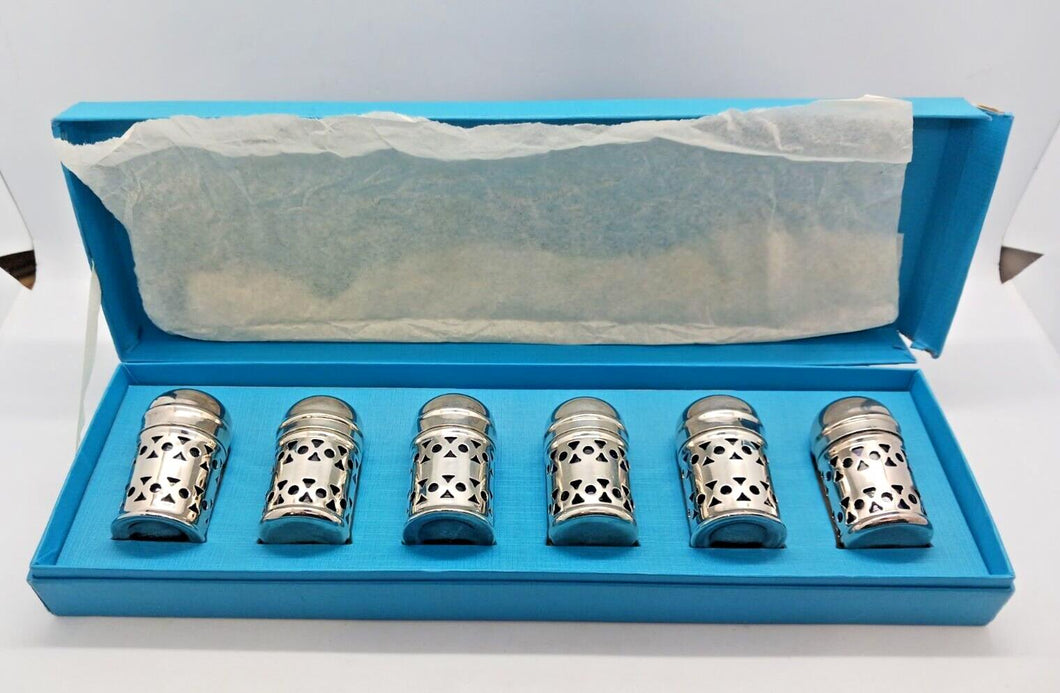 Birks E.P.N.S. Silver Plated Salt & Pepper Shakers Cobalt Blue Glass Insert x6