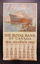 Load image into Gallery viewer, 1932 The Royal Bank of Canada Calendar 14&quot; x 23 1/2&quot;
