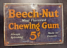 Load image into Gallery viewer, 1930s Beech-Nut Chewing Gum Tin Litho Metal Sign 20&quot; x 14&quot; Canada 5 cent
