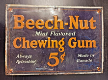 Load image into Gallery viewer, 1930s Beech-Nut Chewing Gum Tin Litho Metal Sign 20&quot; x 14&quot; Canada 5 cent
