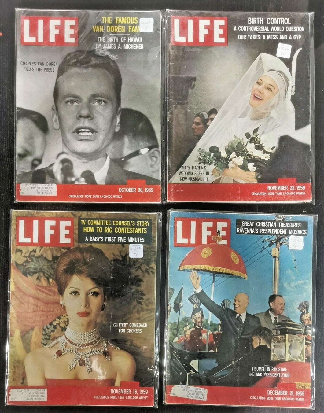 Life Magazines Lot Issued 1959 Oct 26, Nov 16, Nov 23, Dec 21
