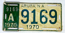 Load image into Gallery viewer, 1970 Aruba N.A. License Plate Caribbean One Happy Island A - Green &amp; White
