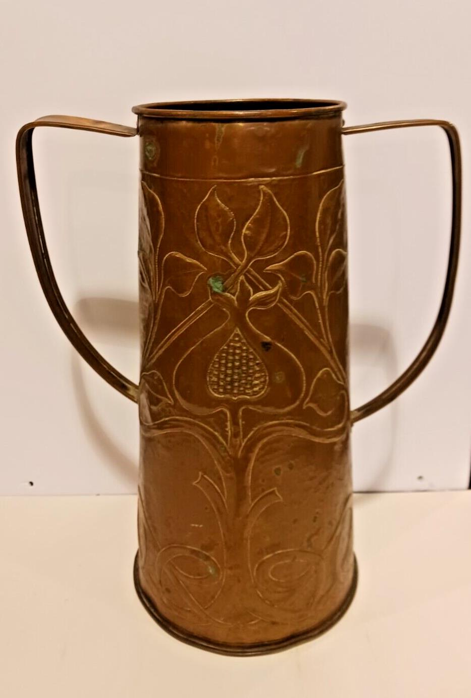 Antique Nouveau Copper Vase 15 1/2