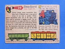Load image into Gallery viewer, 1955 Topps Rails &amp; Sails #39 Steam Locomotive Climax-geared Type
