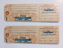 Load image into Gallery viewer, Clay Export Co. Furs Opening Unmailed Dennison Mailing Tag Chicago USA Pair
