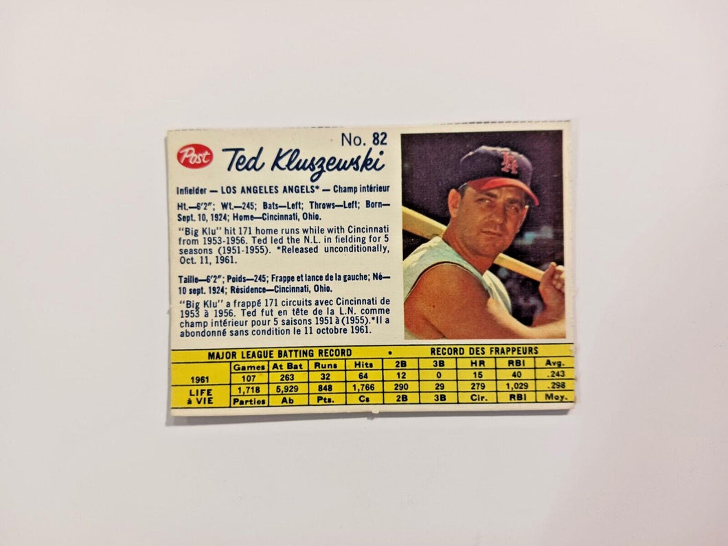 1962 Post Canada Ted Kluszewski #82 Baseball Card Brown Back