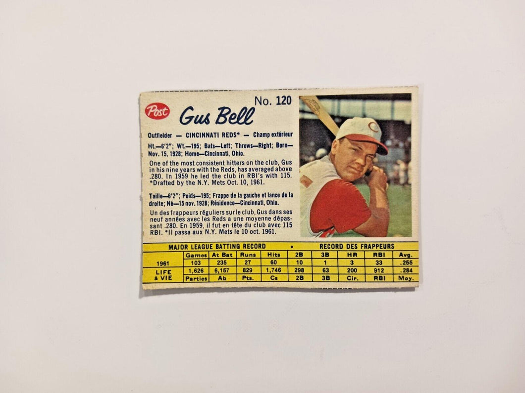 1962 Post Canada GUS BELL #120 Baseball Card Brown Back