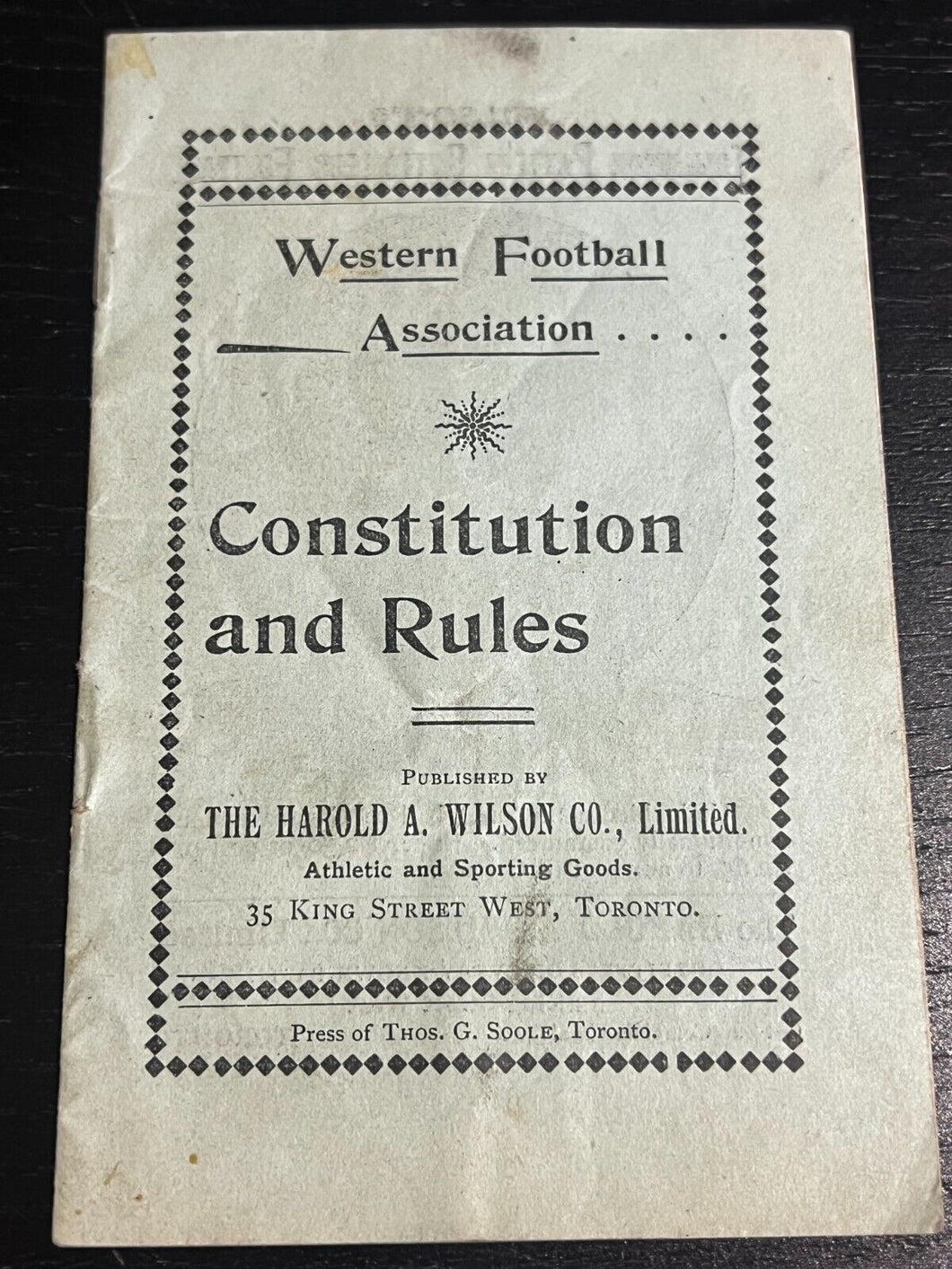 1890's Western Football Association - Constitution and Rulebook