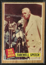 Load image into Gallery viewer, 1962 Topps Records Set By Ruth Farewell Speech #144 Baseball Card EX
