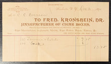 Load image into Gallery viewer, 1890 Fred. Kronsbein Cigar Boxes Market Receipt
