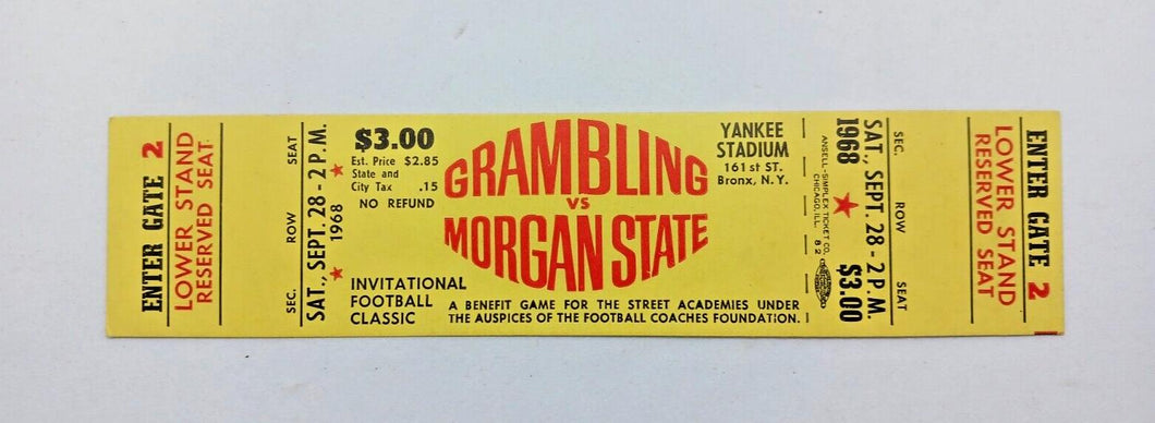 1968 Grambling vs Morgan State Football Full Ticket Proof