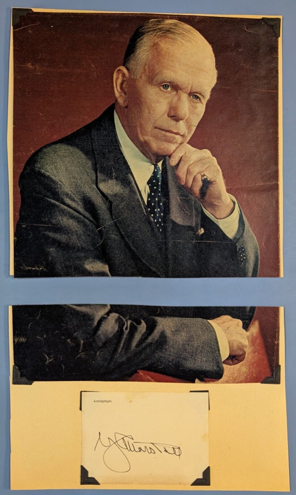 George C. Marshall Signed Autograph Card With Photo Print WWII Nobel