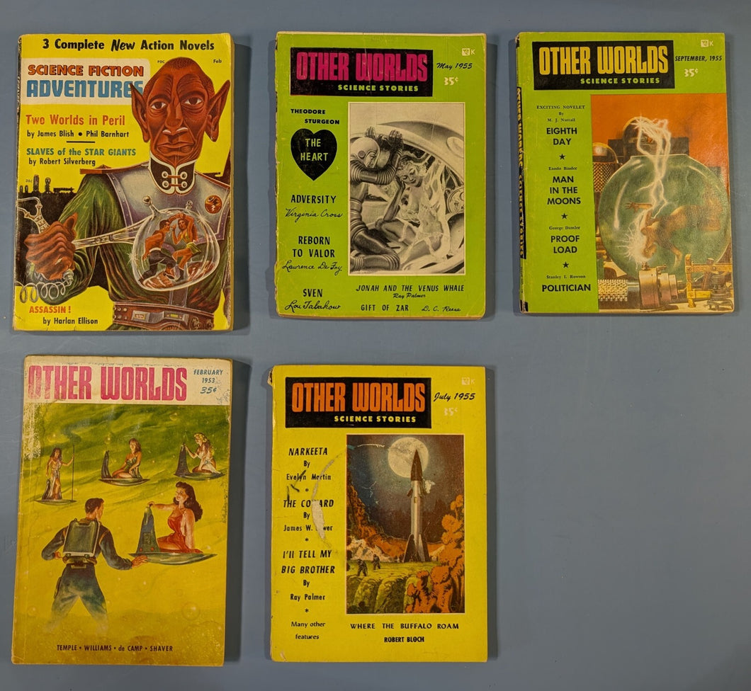 Lot 5 Sci-Fi Pulp Magazines Other Worlds & Science Fiction Adventures 1950s