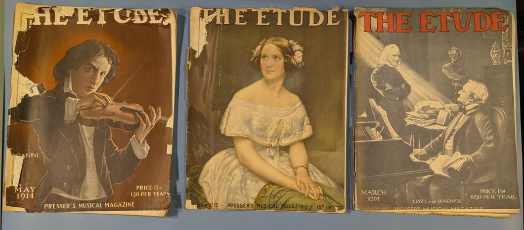 1913–1914 The Etude Magazine Lot 3 Issues Paganini Liszt Wagner Jenny Lind Music