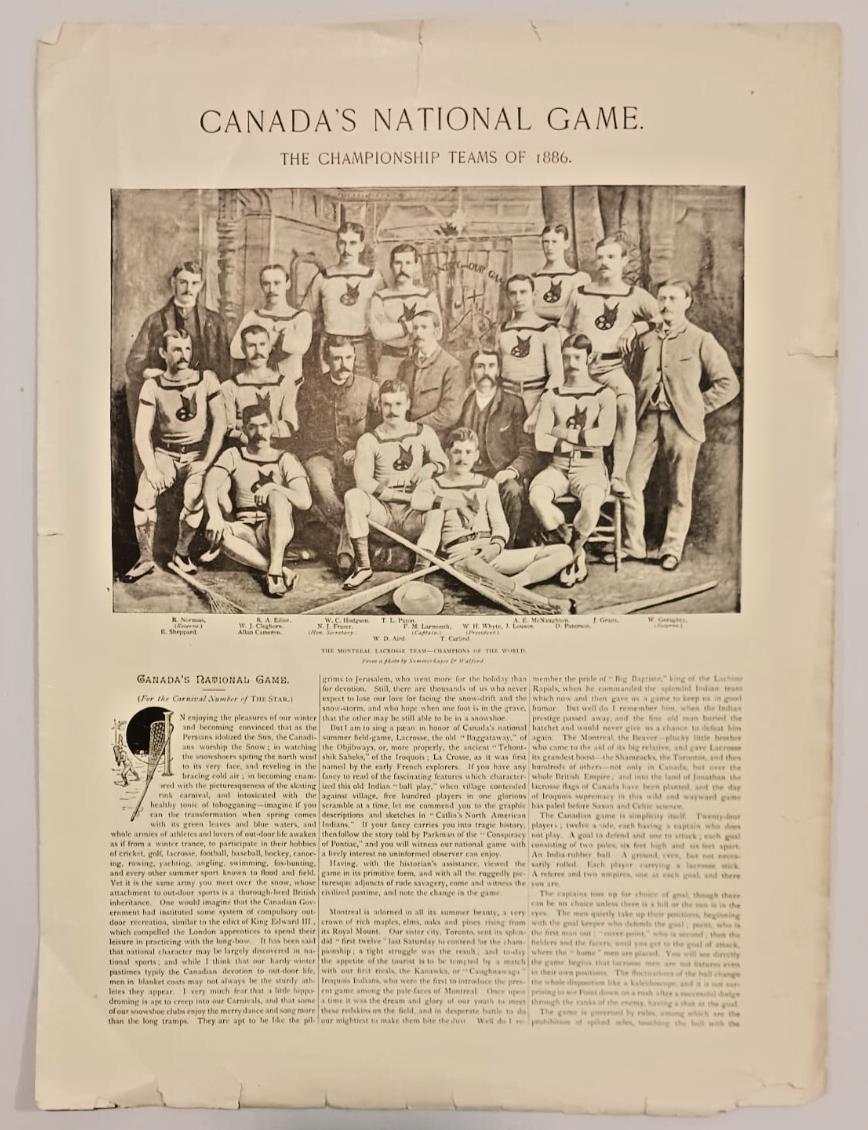 1900s Article on Canada's National Game Champion Teams of 1886 Lacrosse