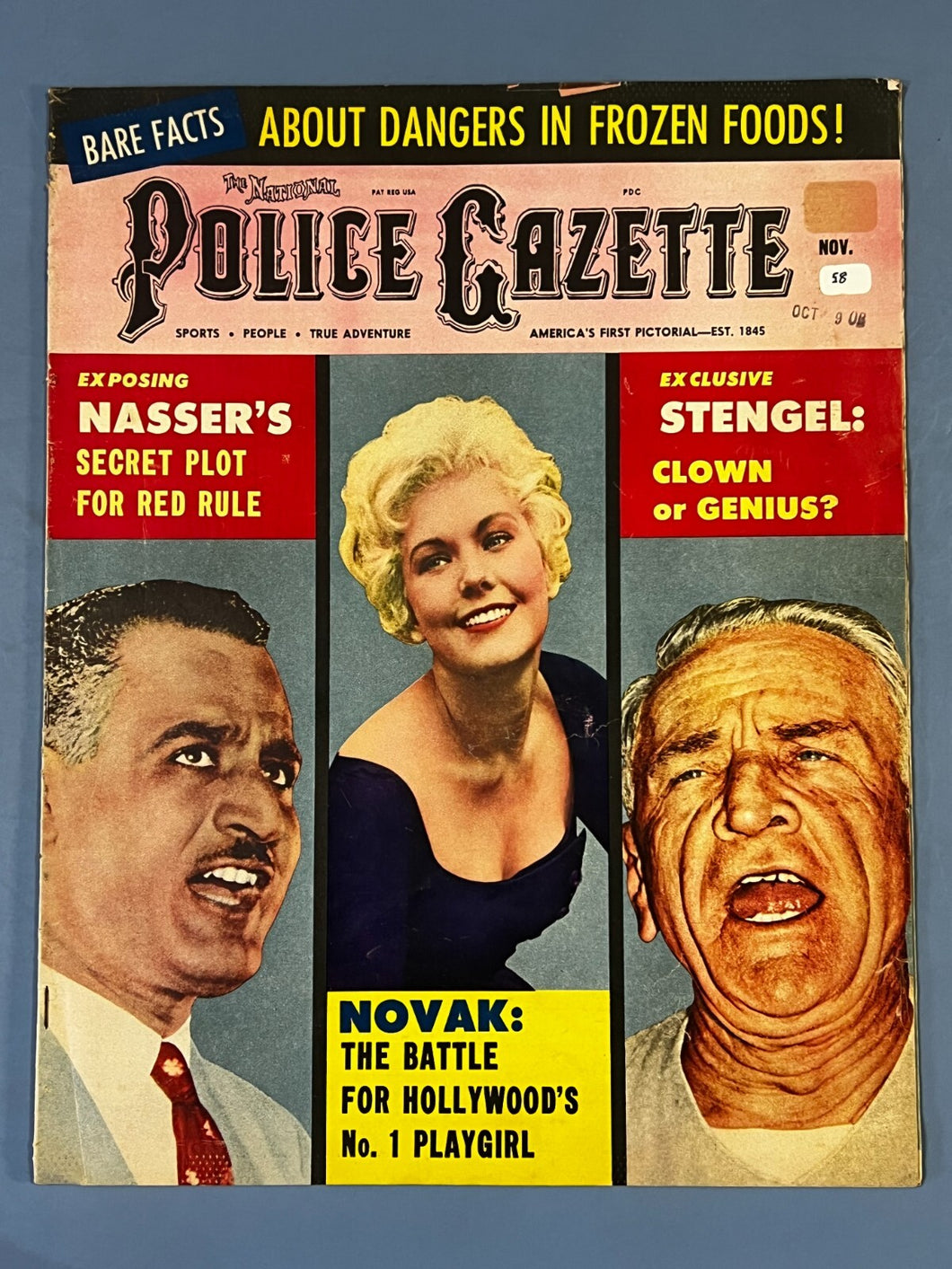 The National Police Gazette Magazine Nov 1958 Nasser, Novak, Stengel