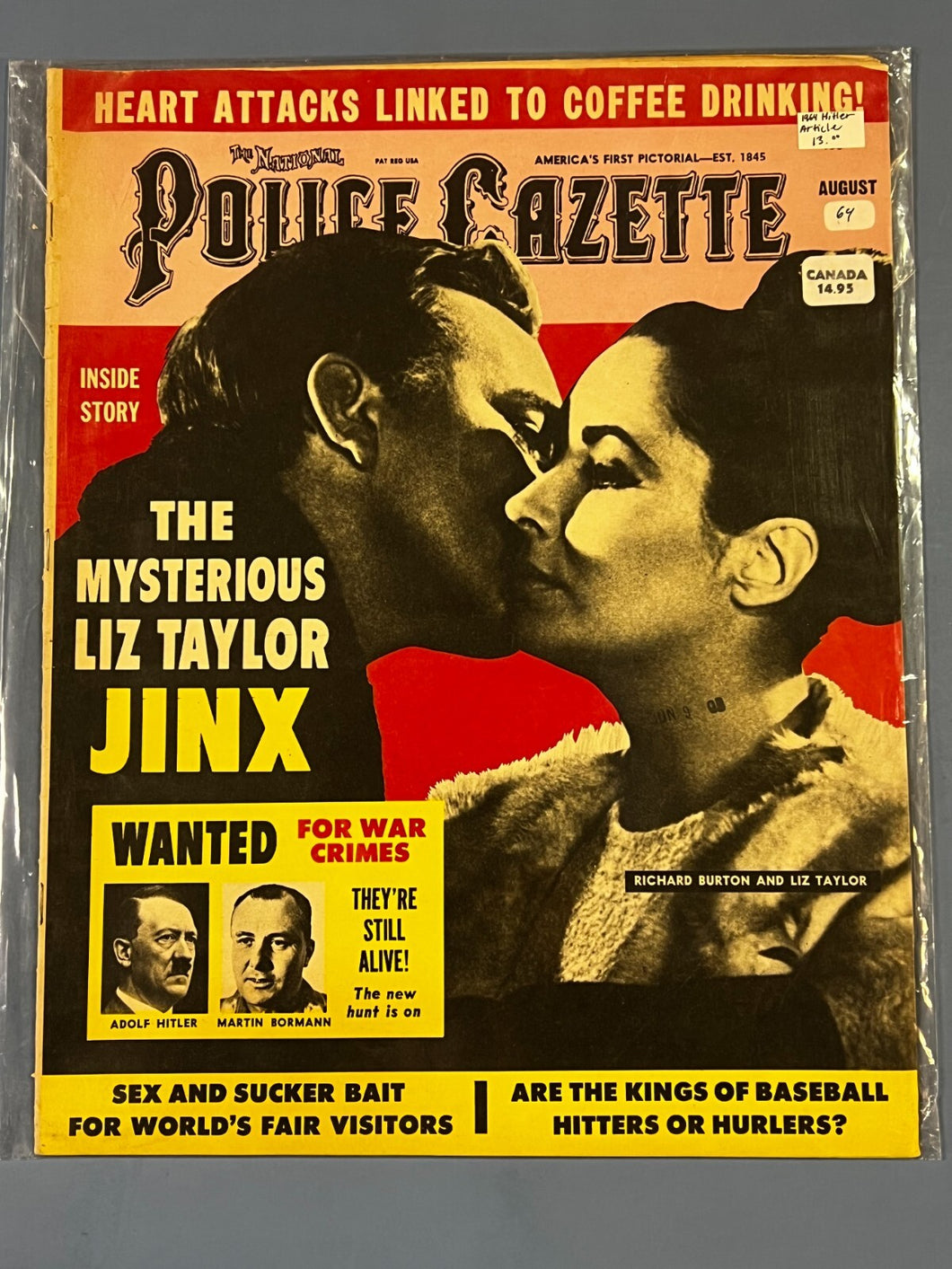 Police Gazette Magazine August 1969 - Liz Taylor Jinx, Hitler/Bormann