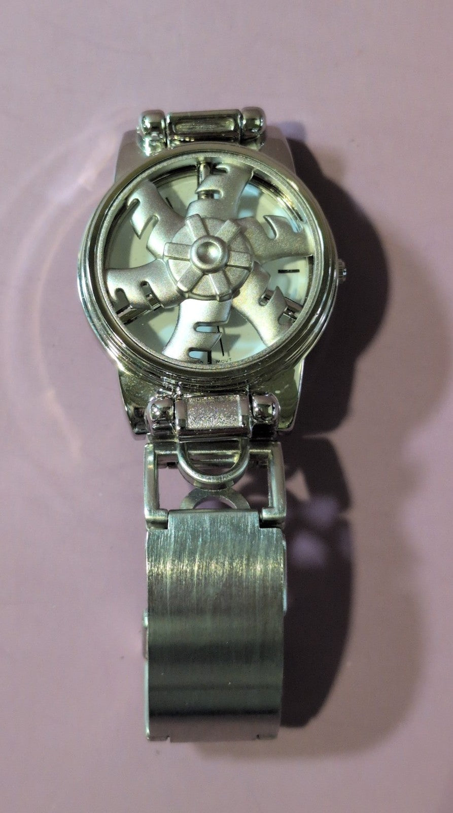 Men's Silver Tone Watch with Spinning Fan Turbine Design Dial