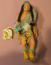 Load image into Gallery viewer, Vintage Native American Style Doll with Fur &amp; Beaded Outfit Made in Canada
