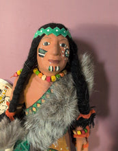 Load image into Gallery viewer, Vintage Native American Style Doll with Fur &amp; Beaded Outfit Made in Canada
