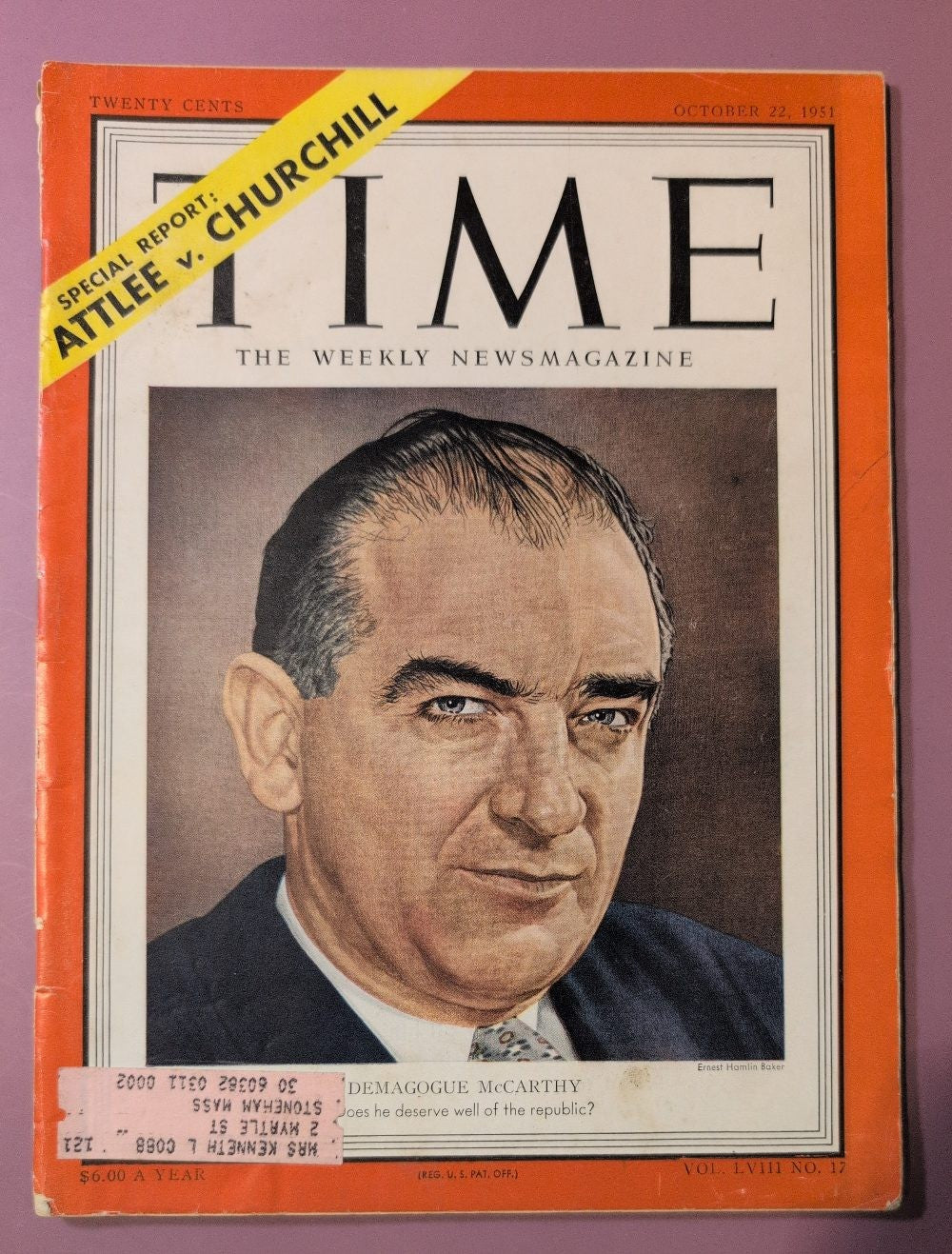 TIME Magazine October 22 1951 Demagogue McCarthy Attlee v. Churchill