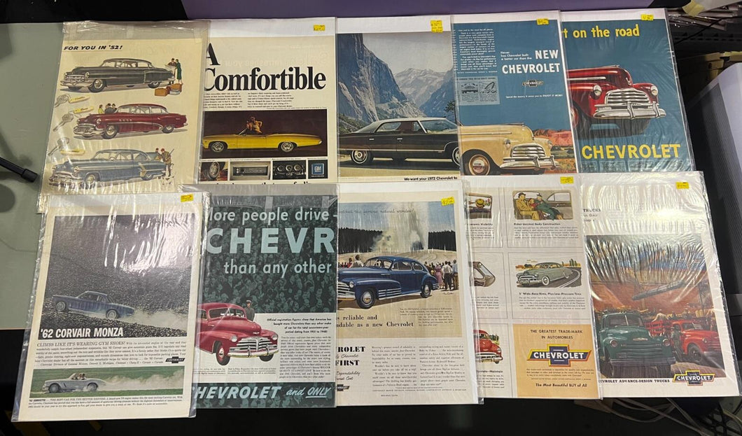 Lot of 10 Vintage Chevrolet & GM Car Magazine Advertisements 1950s 1960s