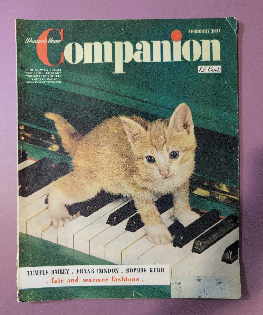 Woman's Home Companion Magazine February 1941 Kitten Piano Cover Vintage