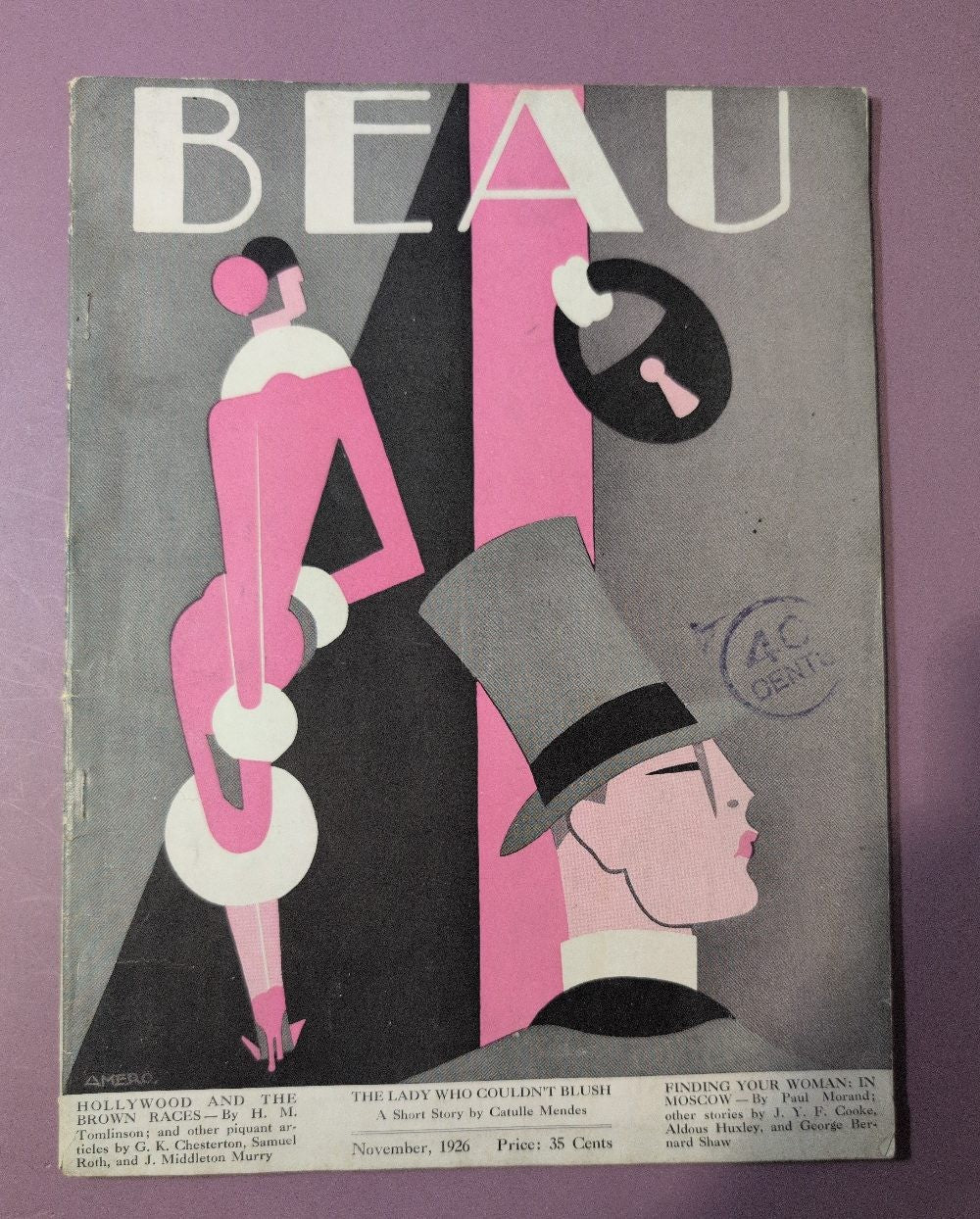 BEAU Magazine November 1926 - Amero Cover, Aldous Huxley, Paul Morand