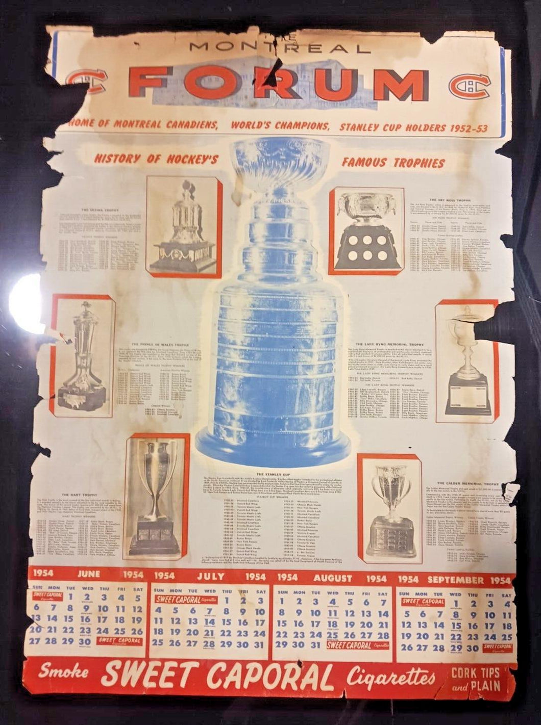1952-53 Montreal Canadiens World's Champions Sweet Caporal Hockey Calendar Page