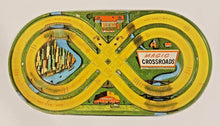 Load image into Gallery viewer, Vintage 1930s AUTOMATIC TOY CO MAGIC CROSSROADS Tin Toy Racetrack 18 1/2&quot; x 10&quot;
