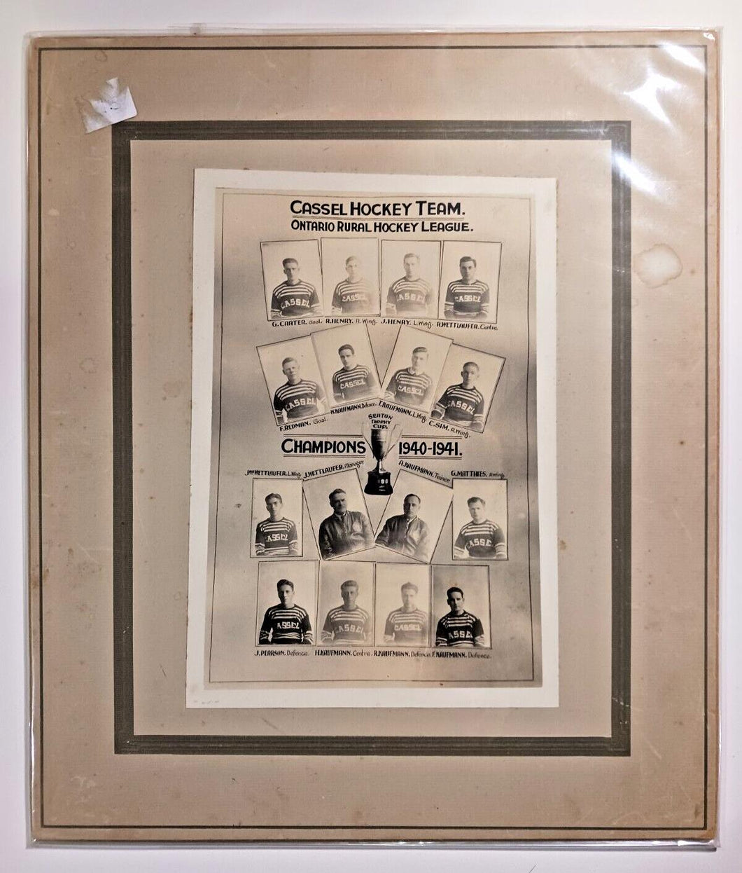 1940 Cassel Hockey Team Ontario Rural Hockey League Champions Portraits