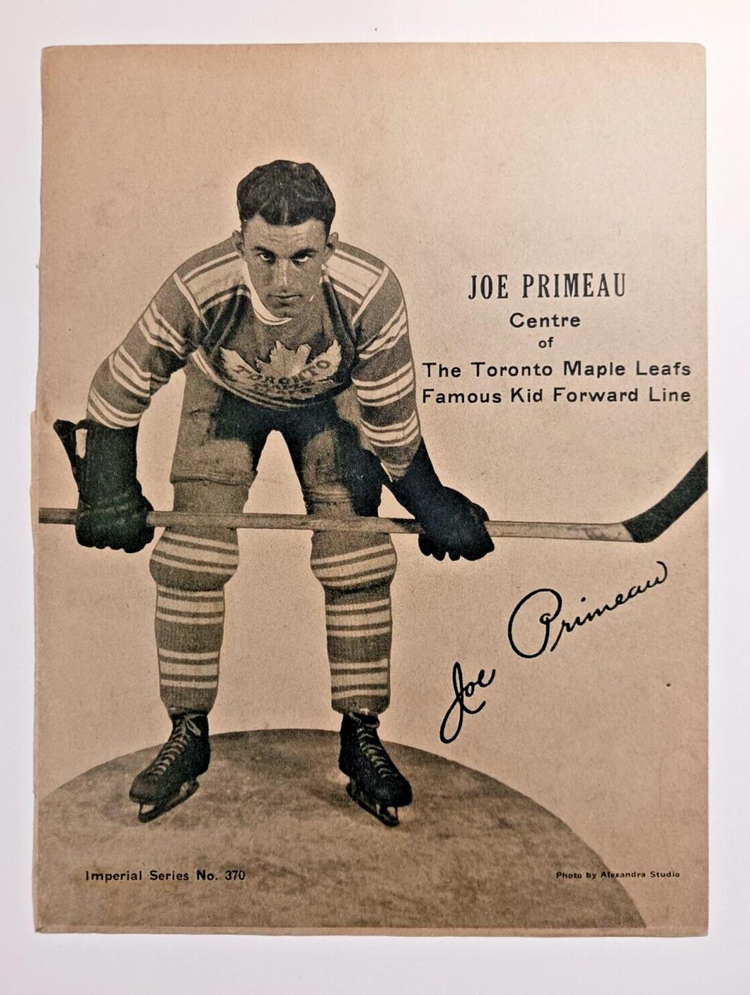 1930's Joe Primeau Front Cover Imperial Series No. 370 Alexandra Studio Hockey