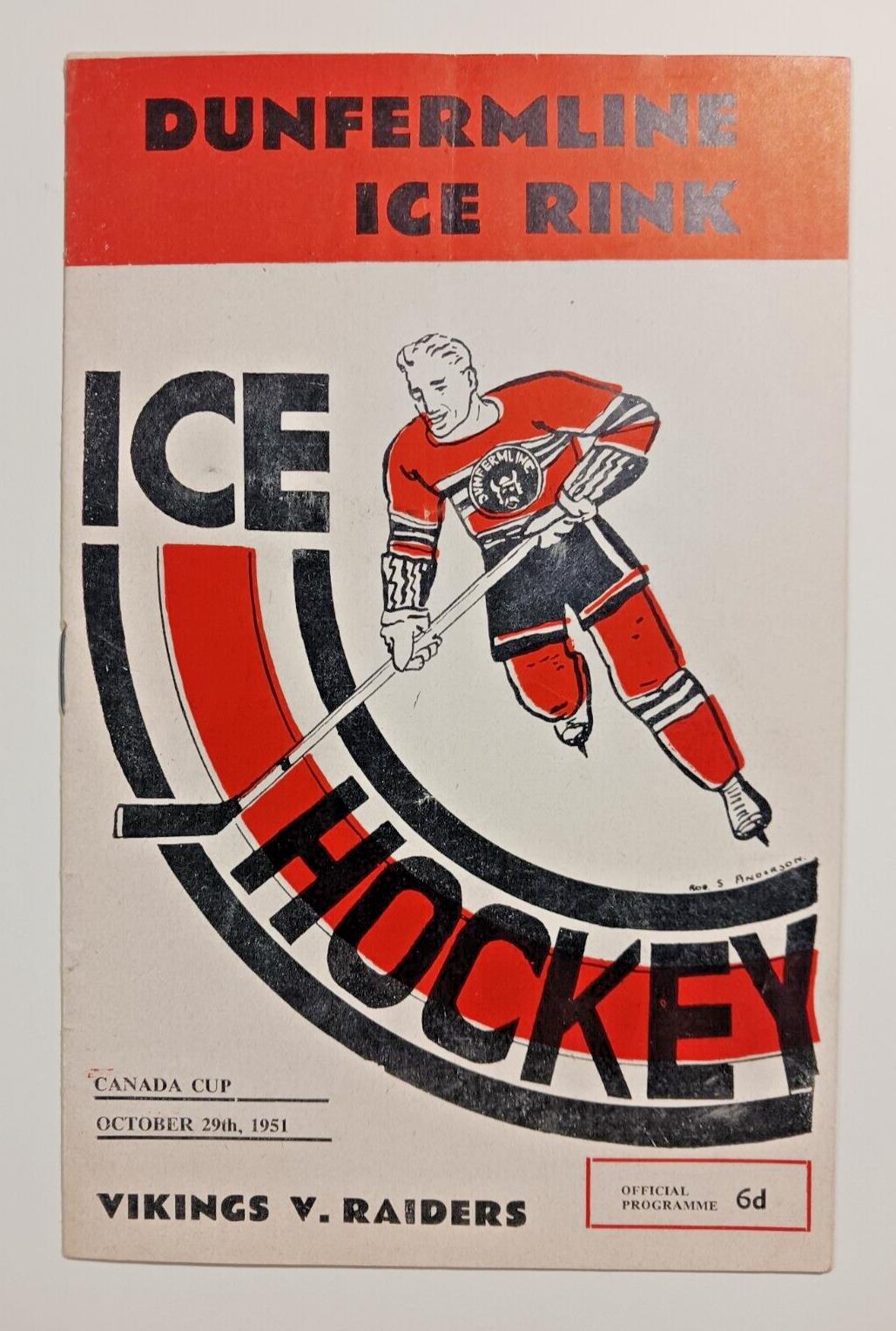 1951 Oct. 29th Canada Cup Hockey Program Vikings vs Raiders Dunfermline Ice Rink