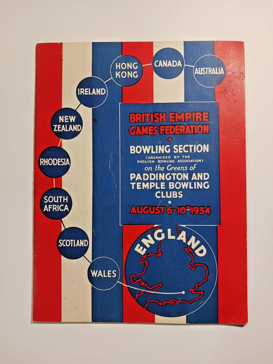 1934 Lawn Bowls British Empire Game Program Paddington & Temple Bowling Clubs
