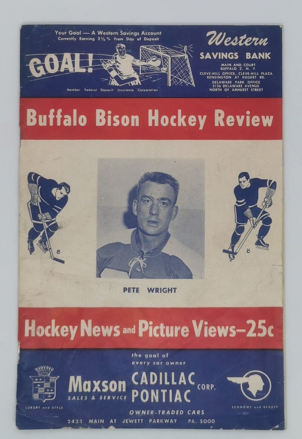 1954-1955 Buffalo Bison Hockey Review Program, Jacques Plante In Game