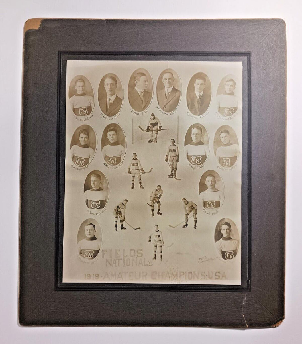 1919 Fields National's Amateur Hockey Champions USA Cabinet Portrait Photo Rare