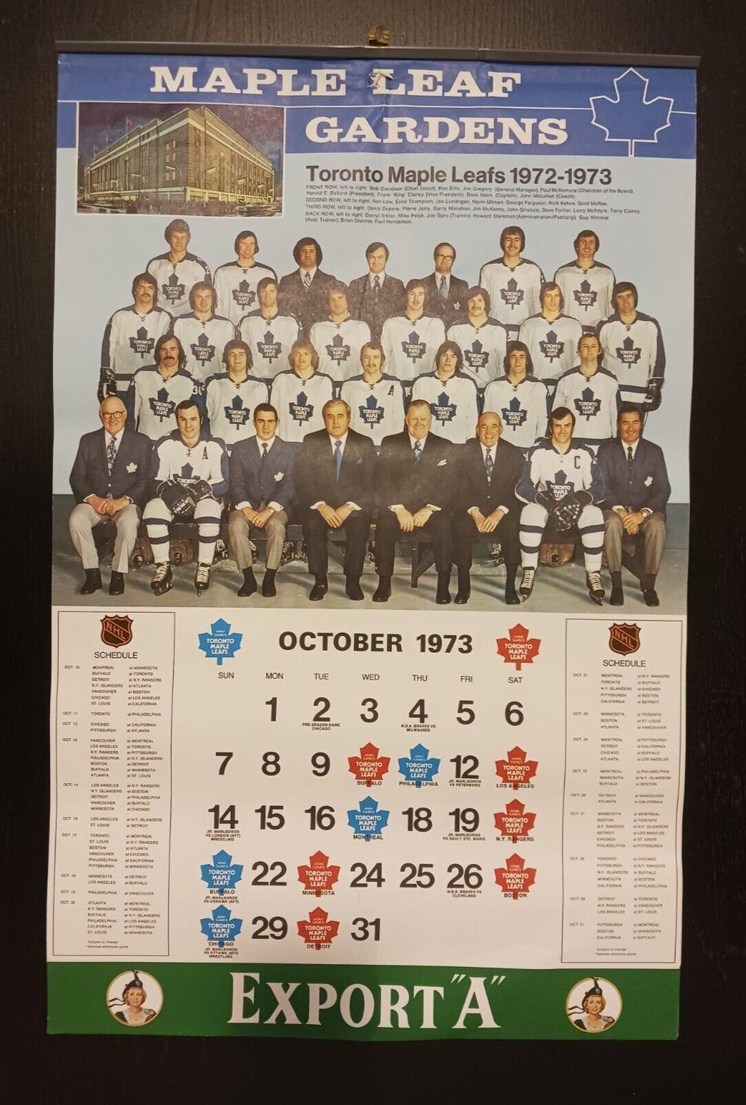1973-74 Maple Leaf Gardens Hockey Calendar Complete