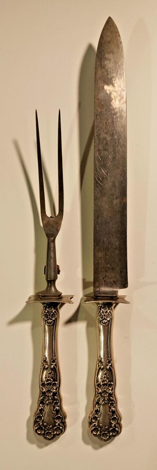 Sterling Silver Handle Stainless steel Carving Fork and 14