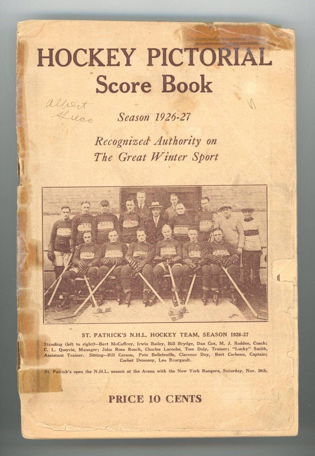 Hockey Pictorial Score Book Season 1926-27 St Pats / Toronto Maple Leaf Program
