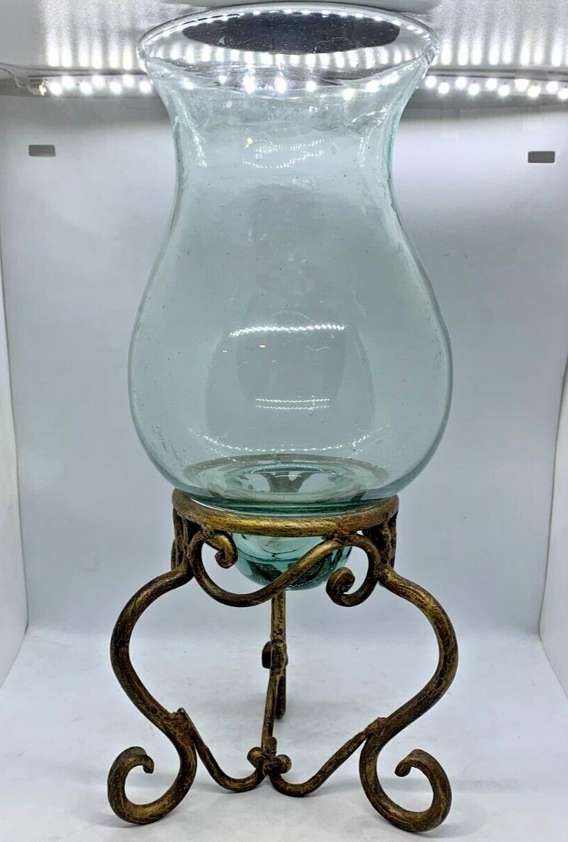 Vintage - Candle Holder Glass Vase, with Wrought Iron Stand