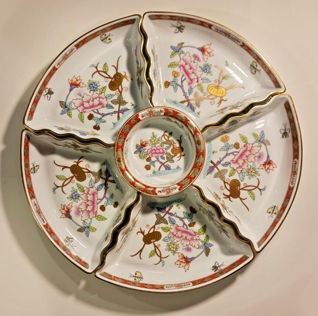 Herend Shanghai Bouquet Handpainted Bone China Porcelain Hors D'Oeuvre Dish