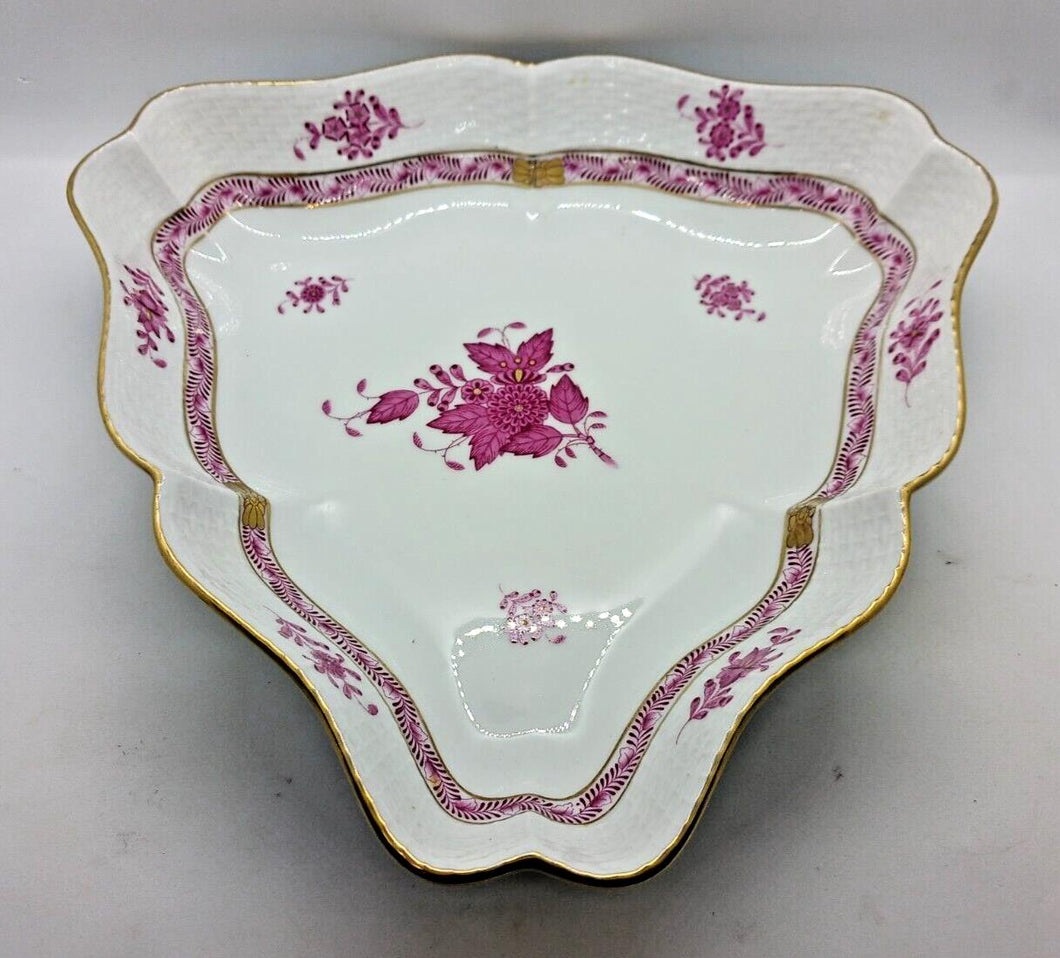 Herend Handpainted Chinese Blossom Magenta Bone China Porcelain Dish