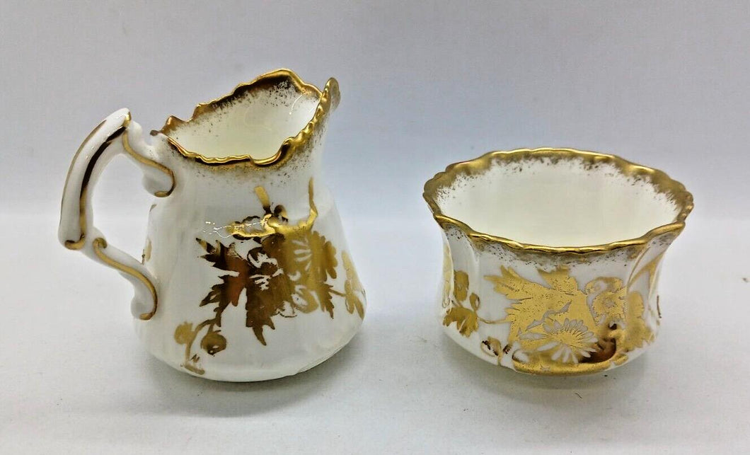 Hammersley & Co Bone China Gold Trim and Gold Pattern Sugar Bowl & Creamer Set