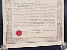 Load image into Gallery viewer, Imperial Grand Black Chapter of the British Commonwealth Certificate No. 96 1923
