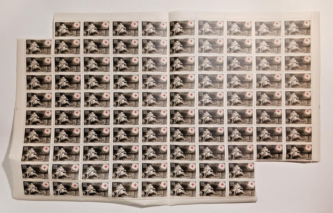 1941 Romania Red Cross 10x10 Stamp Sheet (Miss 5) Inter Arma Caritas Posta 20+80