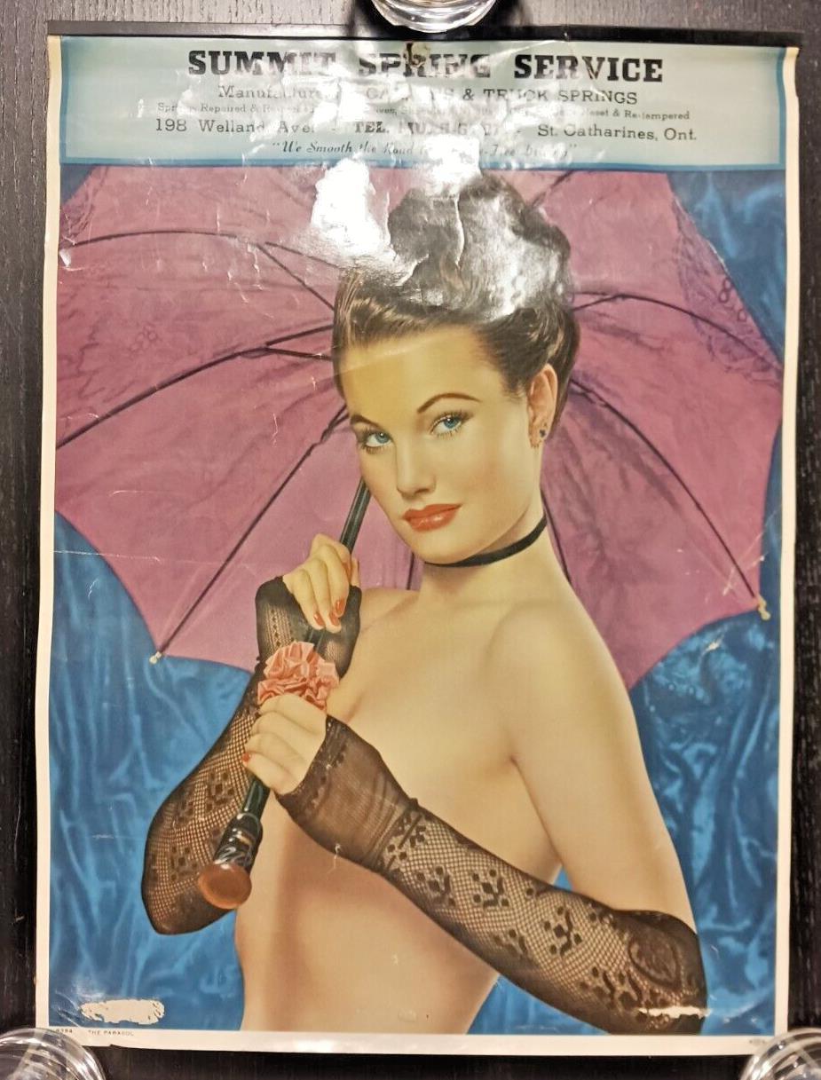 Umbrella Girl Vintage Sexy Nude Calendar Pin Up Poster 12