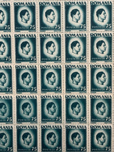 Load image into Gallery viewer, 10x10 Sheet of 1946 Green Romanian Stamps - Posta Romana (75 Lei)
