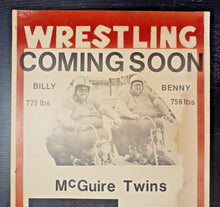 Load image into Gallery viewer, 1970s World Wide Wrestling Coming Soon McGuire Twins Promo 14&quot; x 22&quot; Poster
