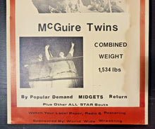 Load image into Gallery viewer, 1970s World Wide Wrestling Coming Soon McGuire Twins Promo 14&quot; x 22&quot; Poster
