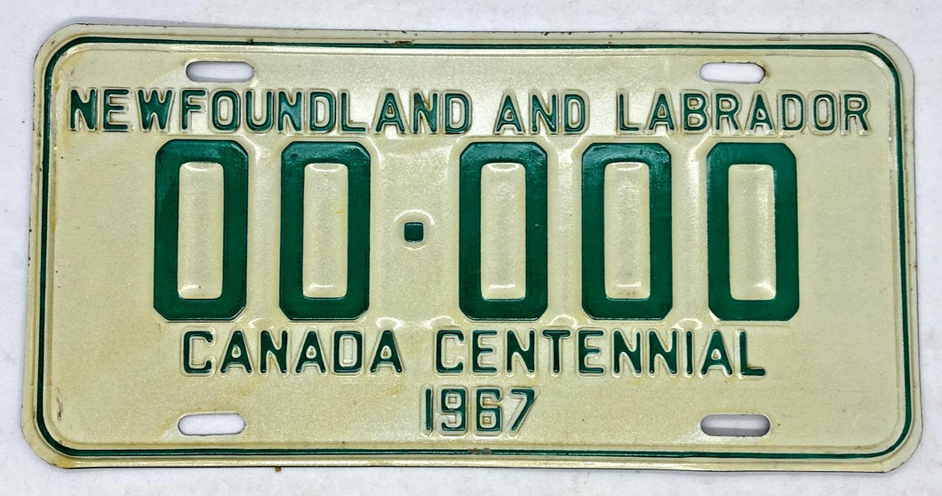 1967 Newfoundland and Labrador Canada Centennial SAMPLE License Plate # 00-000